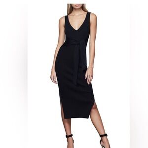 Good American Women’s Rib Knit Tie Waist Side Slit Midi Dress Black Size L (3)